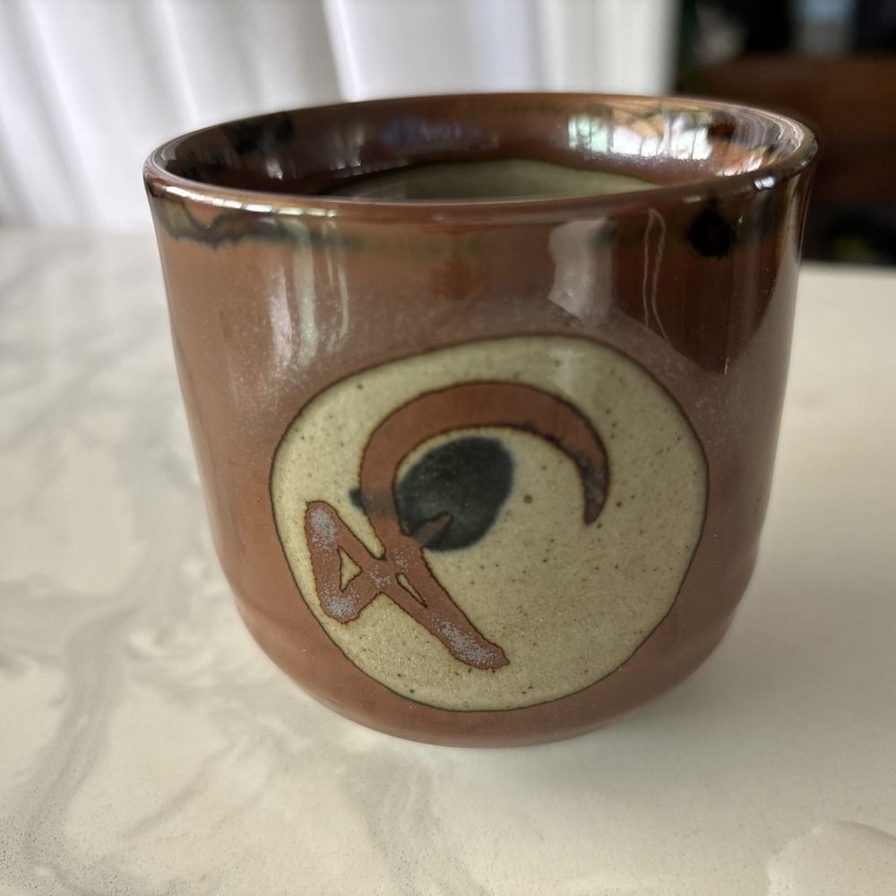 Rare 60s/70s vtg Japanese ceramic cup Mashiko Yaki , Yunomi , Zakuro glaze 3.5"